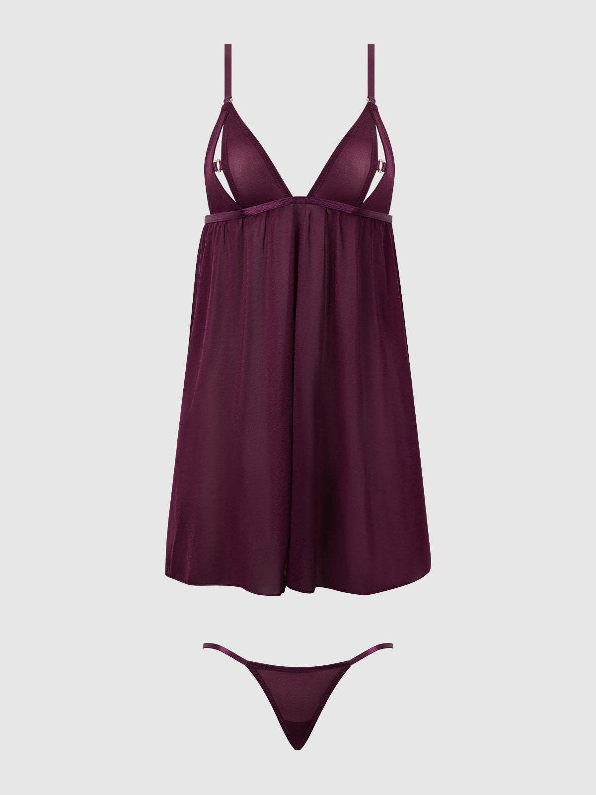 Pia Shine Mesh O-Ring Open Cup Babydoll Set - Frederick's of Hollywood