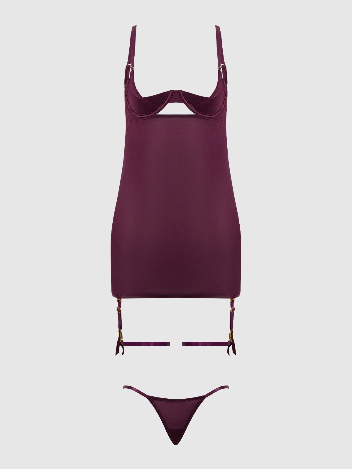 Pia Shine Mesh O-Ring Thigh Garter Chemise Set - Frederick's of Hollywood