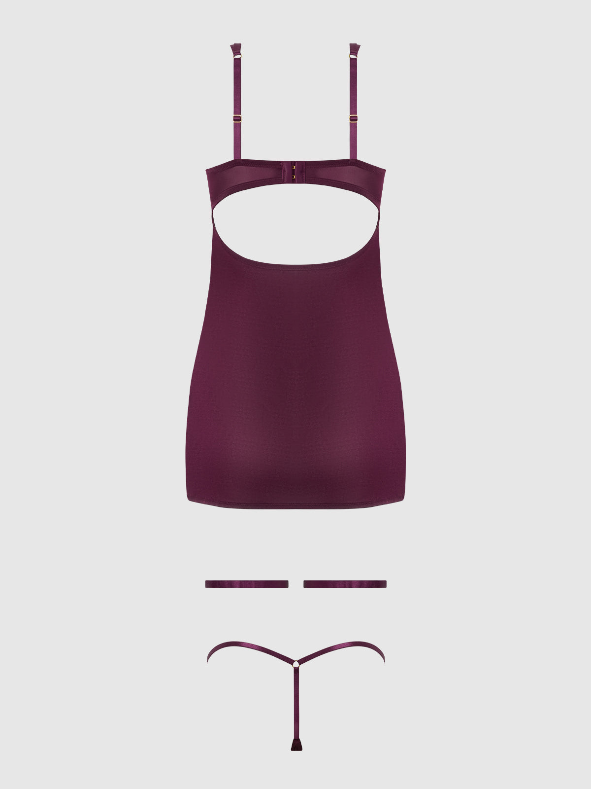 Pia Shine Mesh O-Ring Thigh Garter Chemise Set - Frederick's of Hollywood