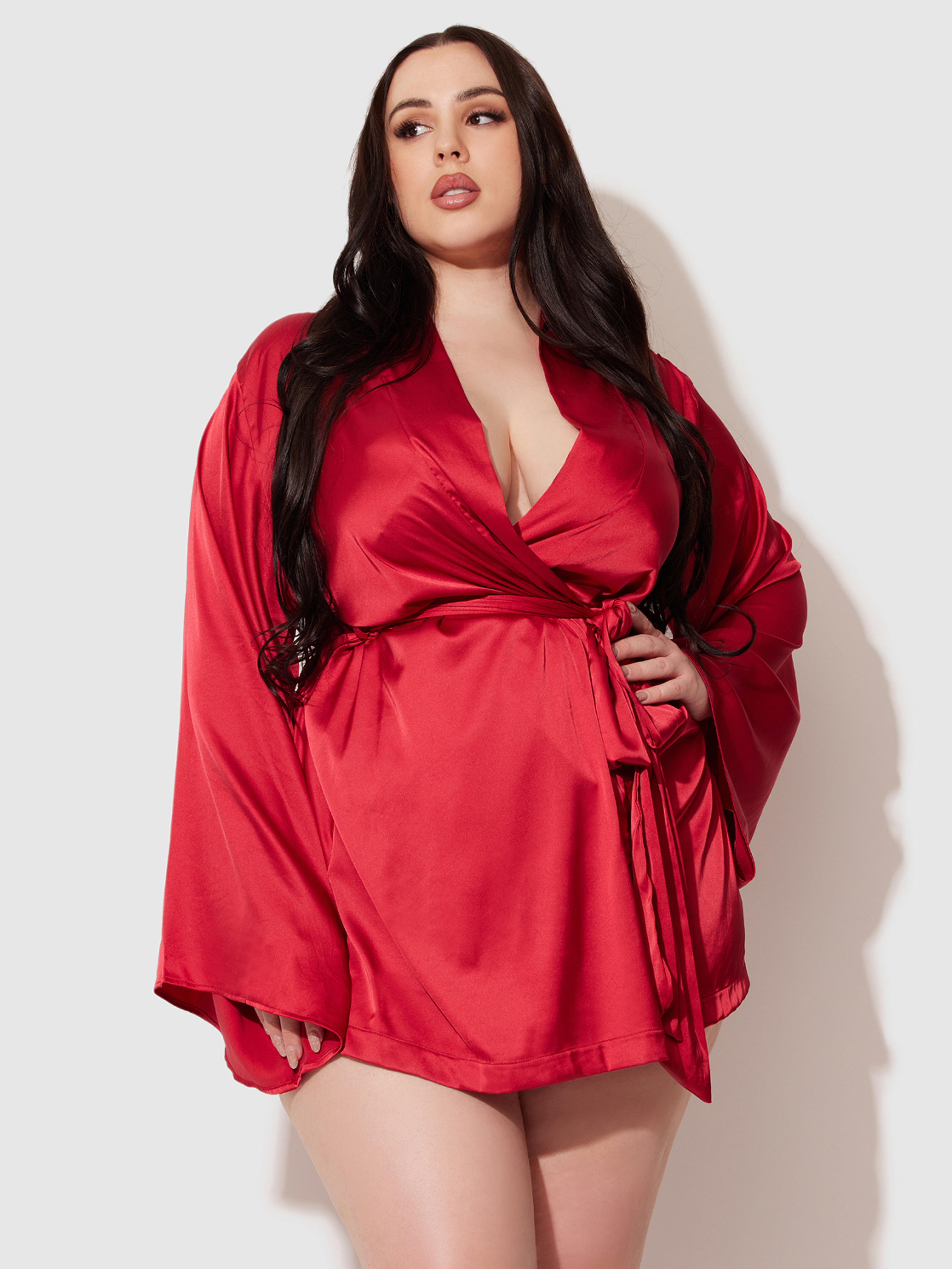Petra Satin Short Robe - Frederick's of Hollywood