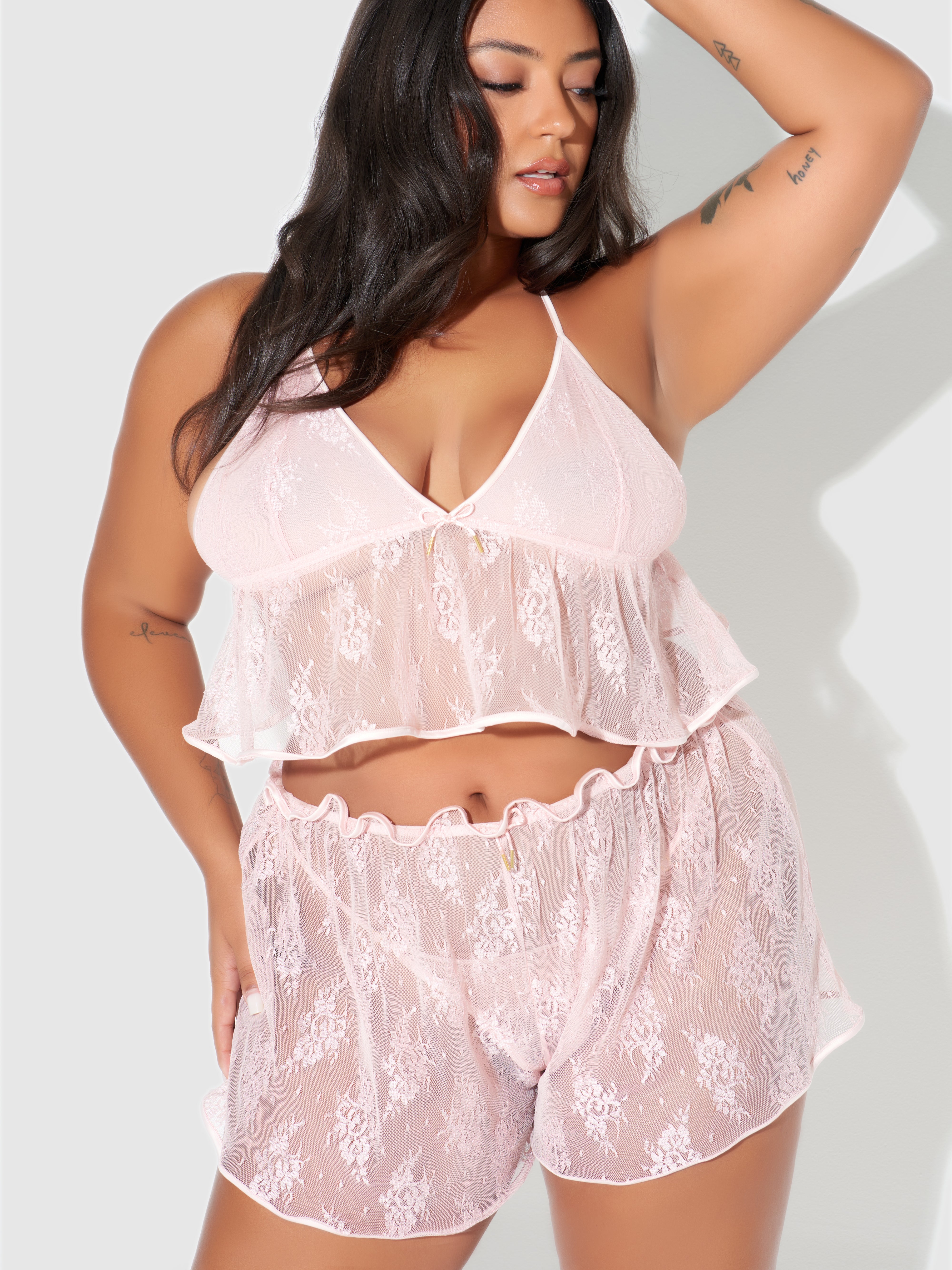 Rosalind Lace & Satin Trimmed Sleep Cami & Shortie - Frederick's of Hollywood