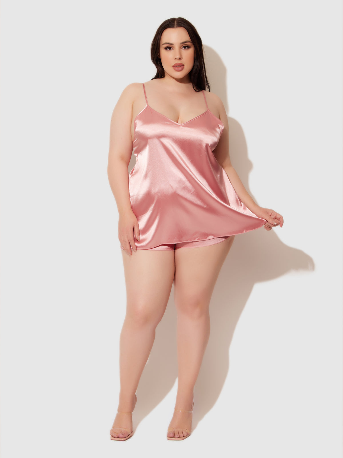Richelle V-Neck &amp; Fly Away Back Satin Cami And Short - Frederick&#39;s of Hollywood