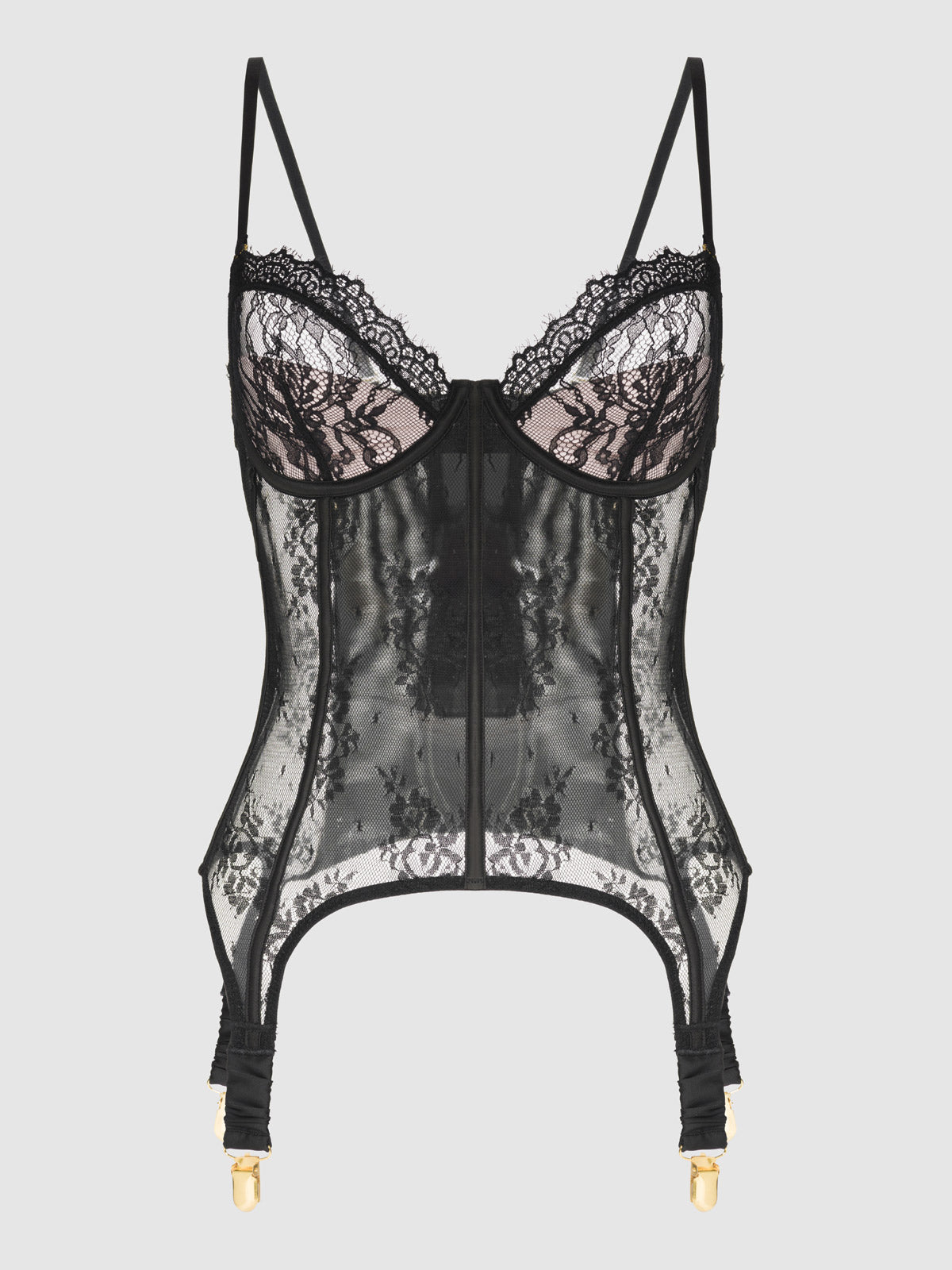 Rosalind Satin & Lace Underwire Lace Cup Corset - Fredericks of Hollywood