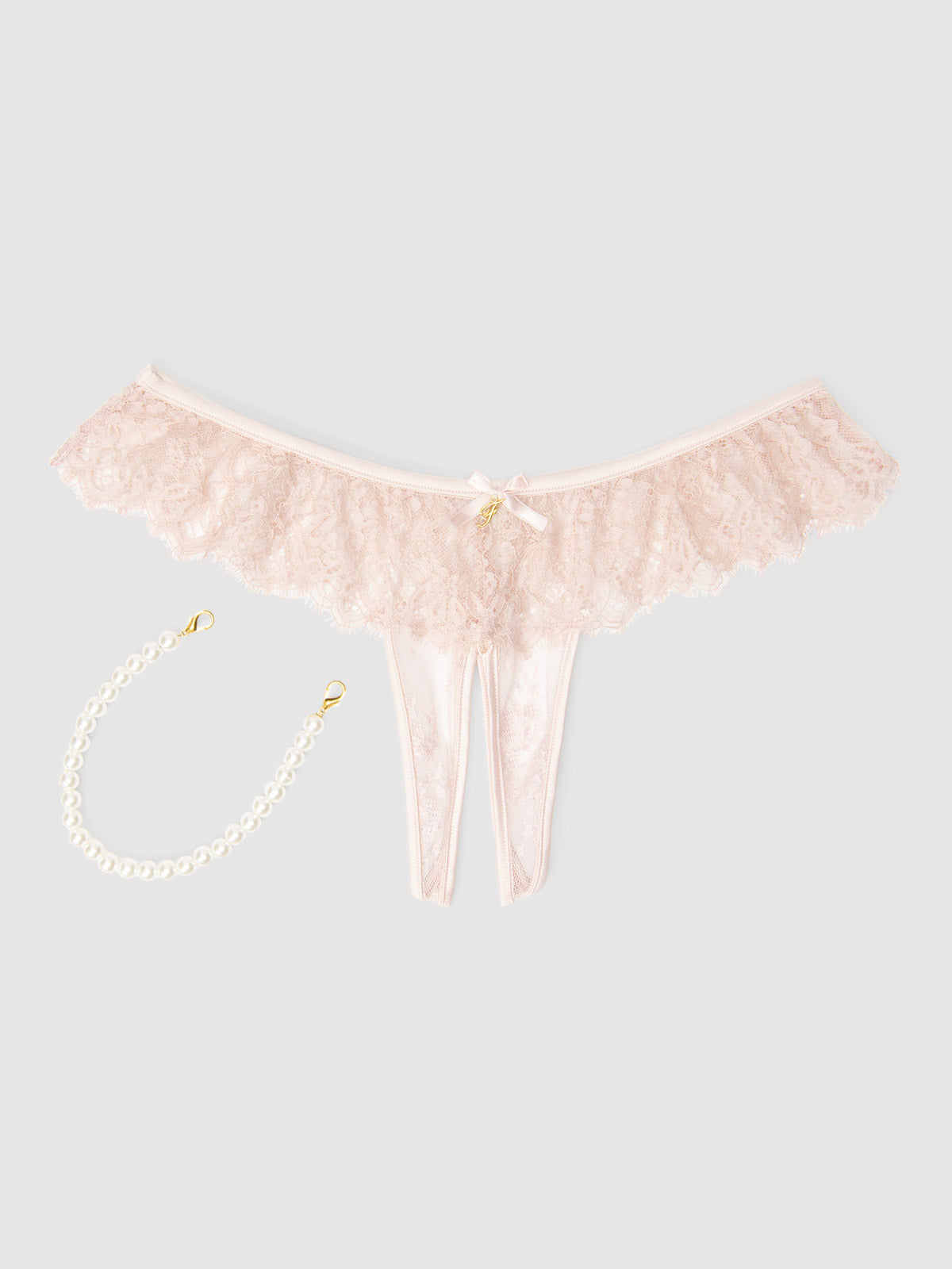 Rosalind Lace & Pearl Crotchless Thong - Fredericks of Hollywood