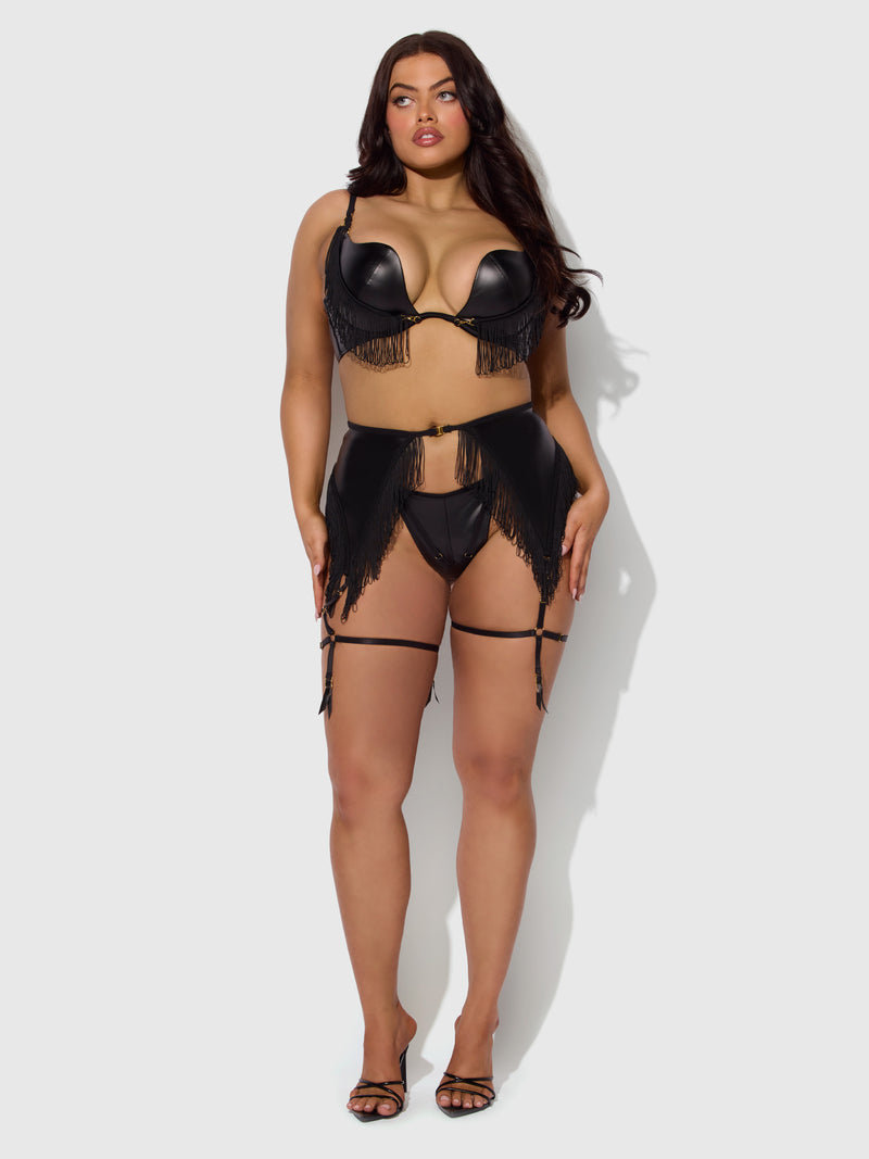 Hendrix Faux Leather & Fringe Garter Belt - Frederick's of Hollywood