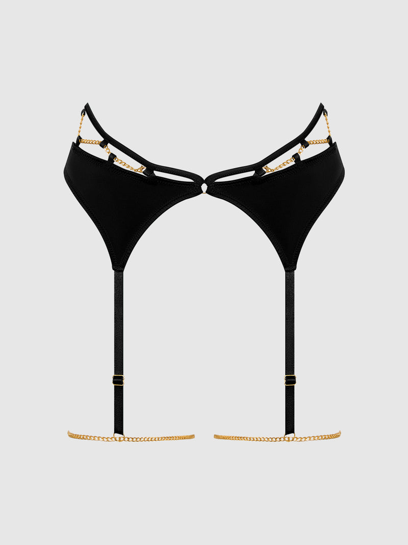 Emery Liquid Satin & Chain Thigh Garter Belt