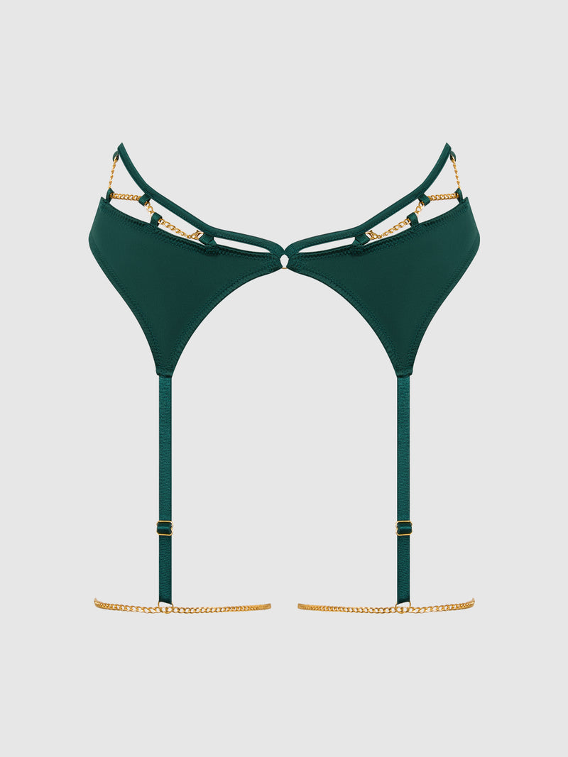 Emery Liquid Satin & Chain Thigh Garter Belt