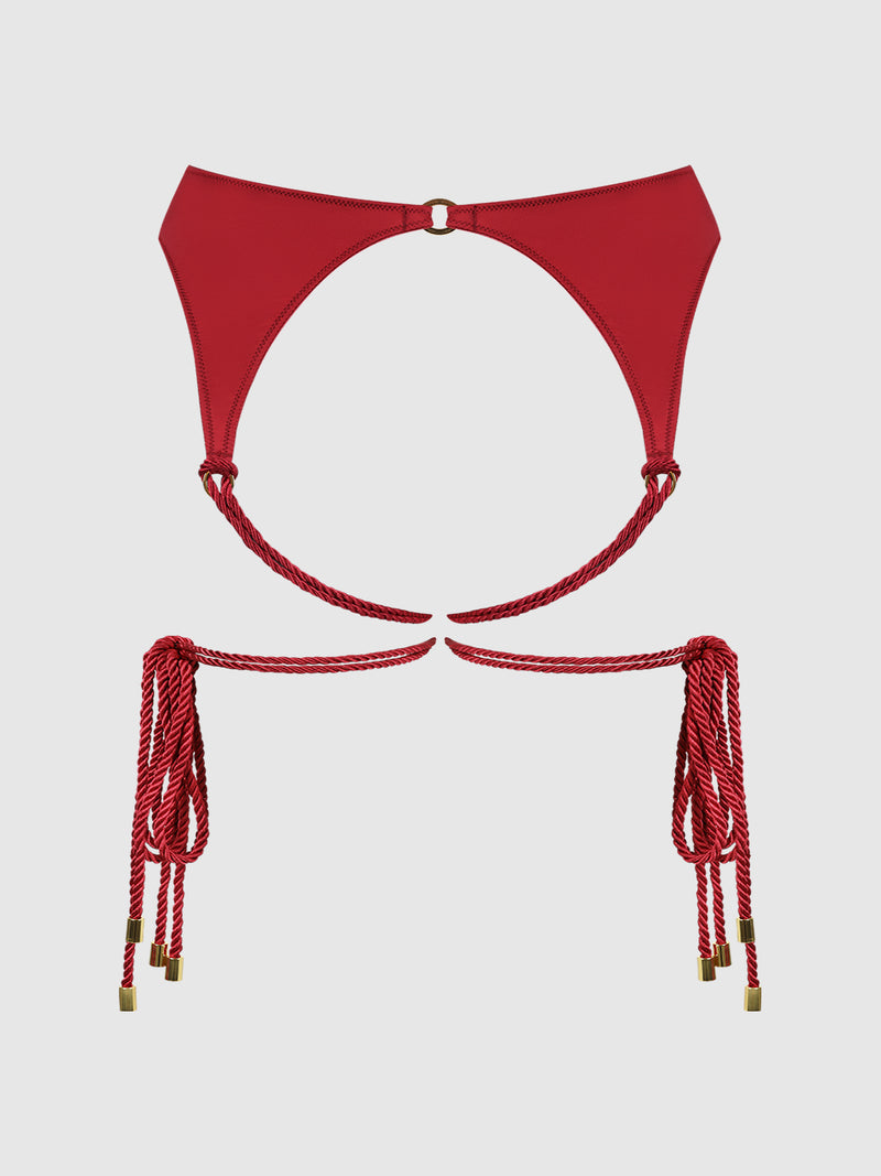 Nadya Liquid Satin & Rope Thigh Wrap Garter Belt - Frederick's of Hollywood