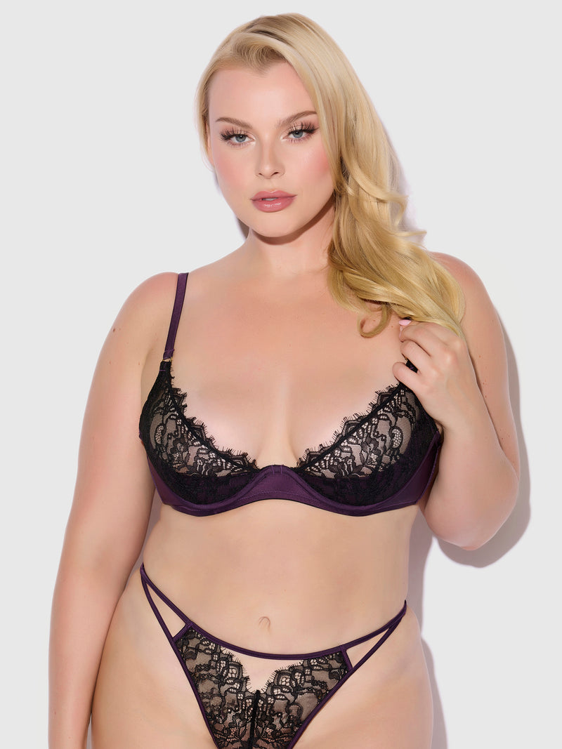 Rosalind Lace & Satin Underwire Demi Bra - Frederick's of Hollywood