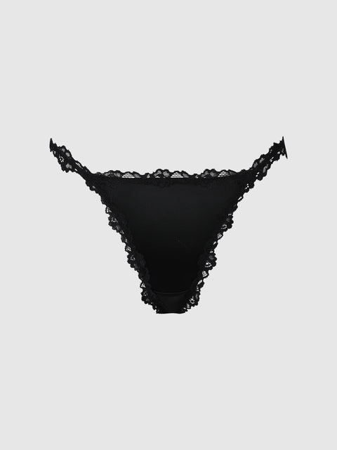 The Frederick’s of Hollywood Marlena Satin & Lace String Bikini is displayed on a plain light gray background.