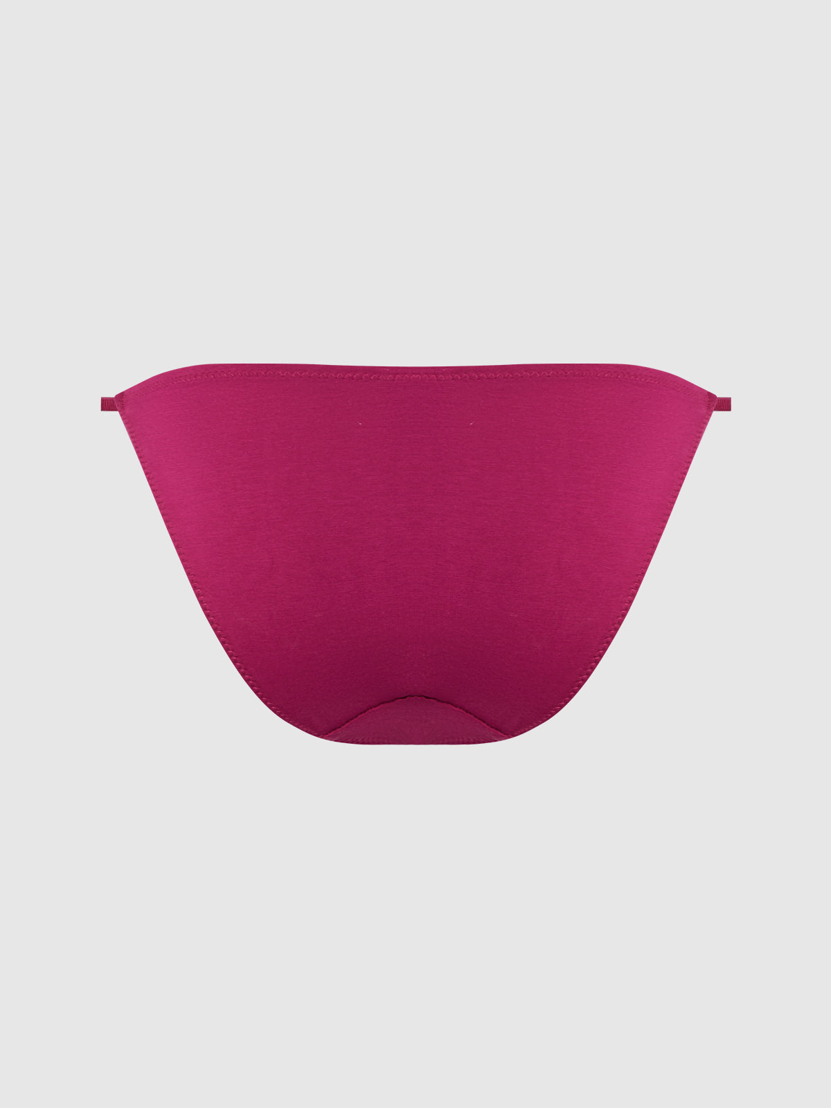 The Frederick's of Hollywood Bailey Stretch Cotton Bikini in magenta, featuring side sliders, is displayed flat on a light gray background to showcase its comfortable bikini-style front.