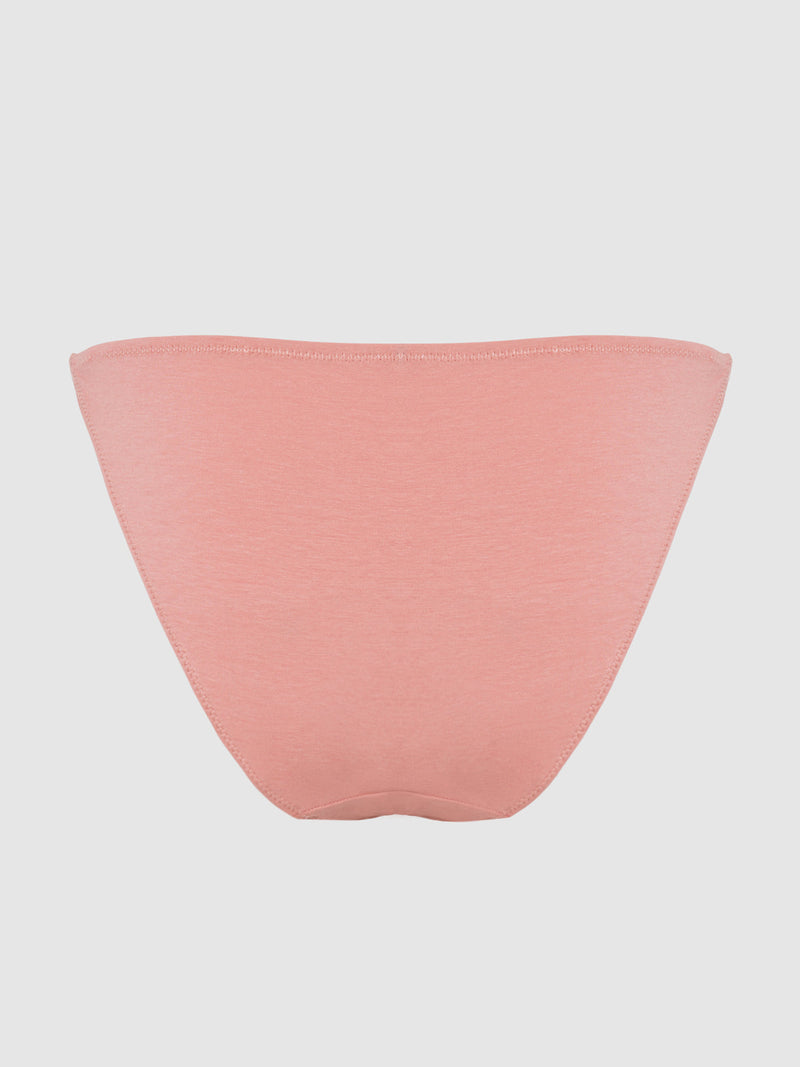 The Frederick's of Hollywood Bailey Stretch Cotton Bikini is a pair of plain, light pink women's comfortable bikini-style underwear displayed on a white background.