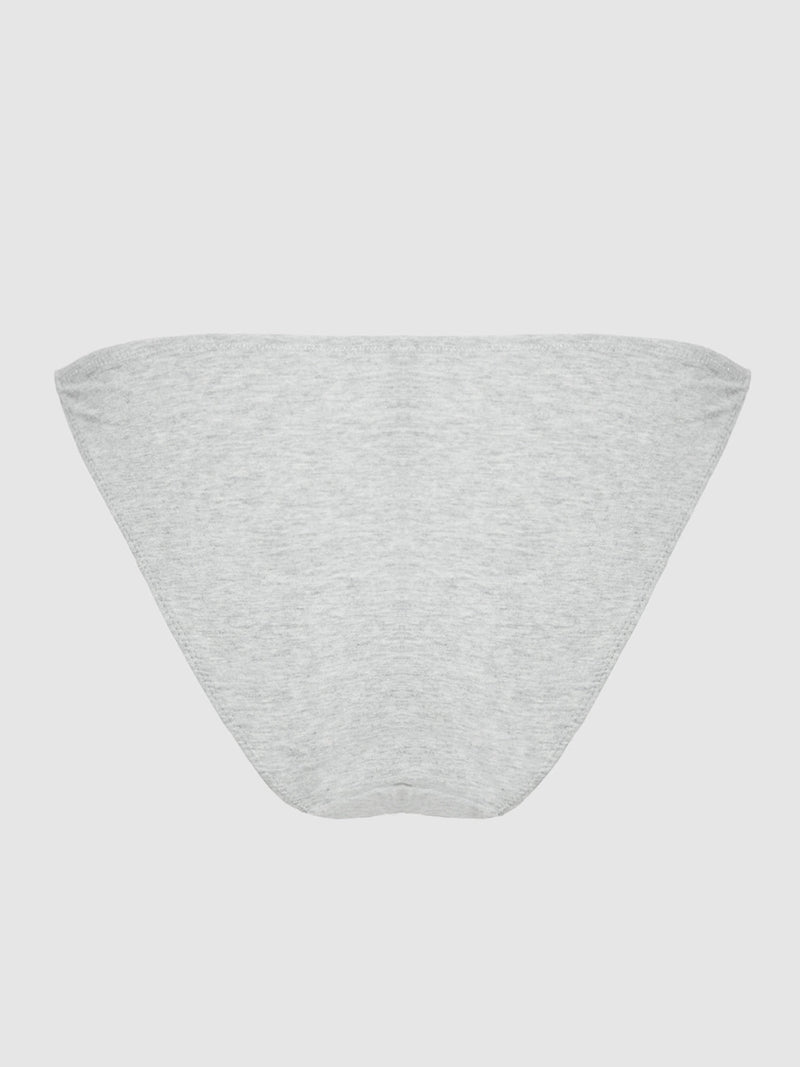 The Bailey Stretch Cotton Bikini by Frederick's of Hollywood, shown here in light gray, features a curve-hugging bikini style and is displayed flat on a white background.