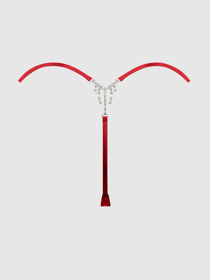 Petra Slider Side Rhinestone Back Satin Mini G-String - Frederick's of Hollywood