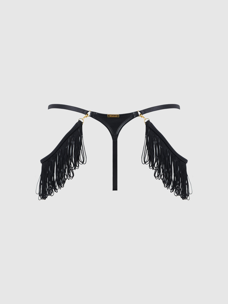 Hendrix Faux Leather With Detachable Fringe Thong - Frederick's of Hollywood
