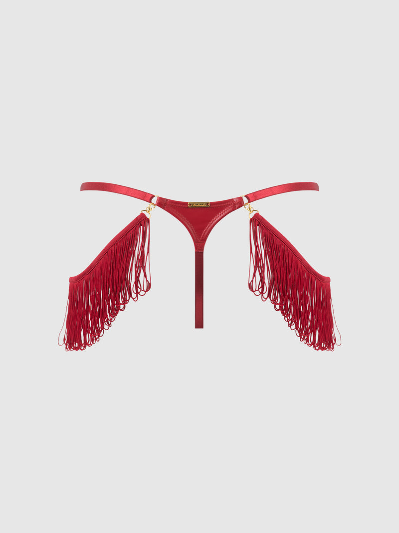 Hendrix Faux Leather With Detachable Fringe Thong - Frederick's of Hollywood