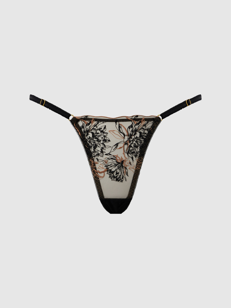 Delfina Embroidered Side Slider Thong - Frederick's of Hollywood