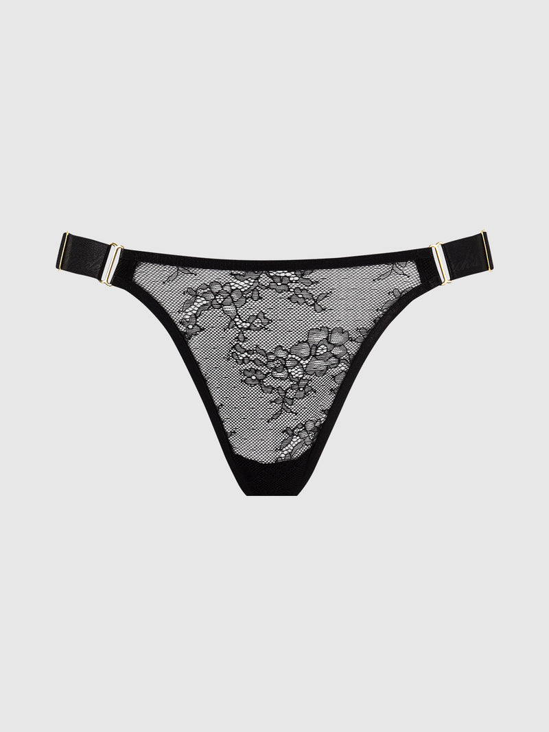 Pia Lace Elastic Side Thong - Frederick's Of Hollywood