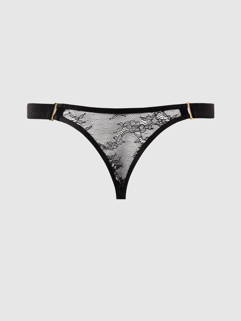 Pia Lace Elastic Side Thong - Frederick's Of Hollywood