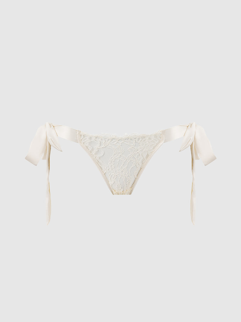Rosalind Lace & Satin Crotchless Tie Side Thong  - Frederick's of Hollywood