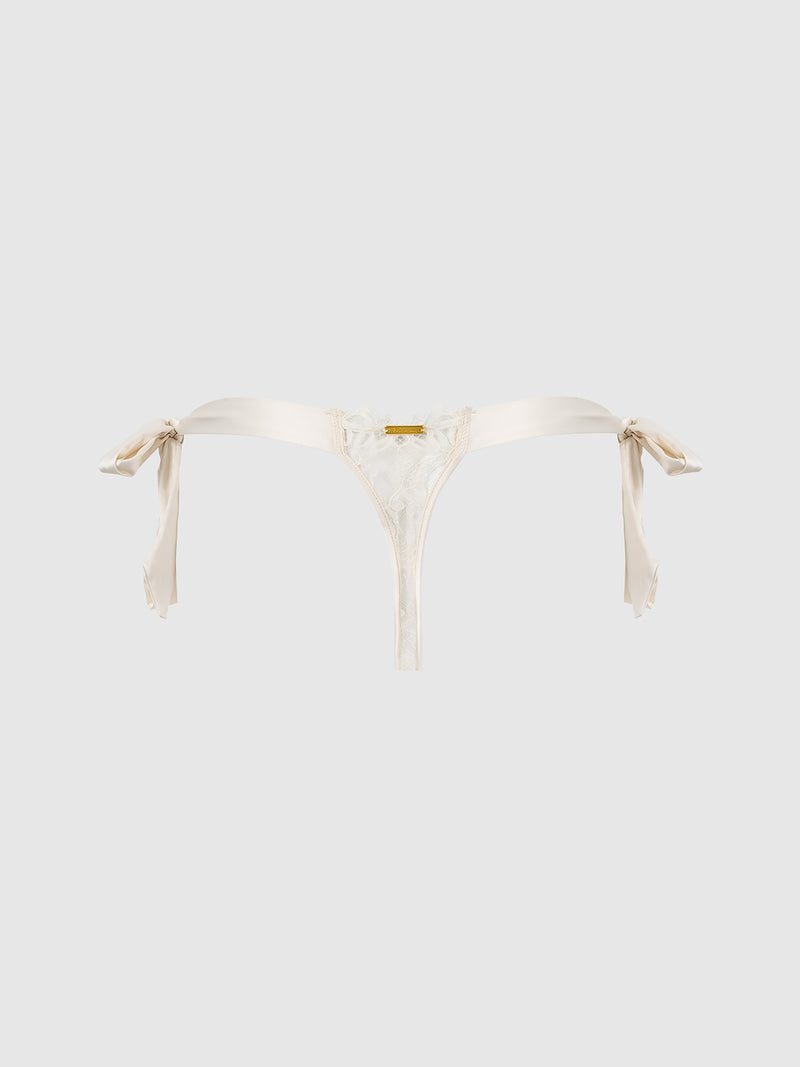 Rosalind Lace & Satin Crotchless Tie Side Thong  - Frederick's of Hollywood