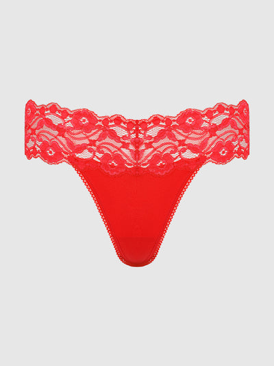 Bridget Stretch Cotton & Lace Thong - Frederick's of Hollywood