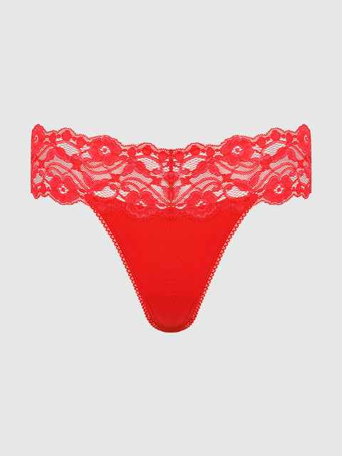 Bridget Stretch Cotton & Lace Thong - Frederick's of Hollywood