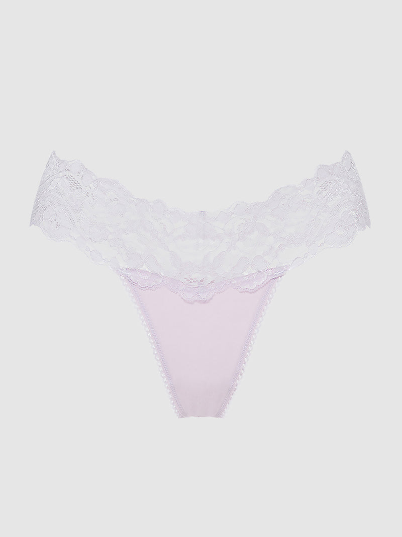 Bridget Stretch Cotton & Lace Thong - Fredricks of Hollywood