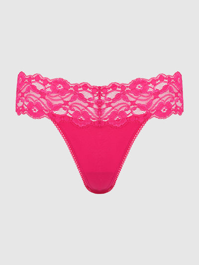 Bridget Stretch Cotton & Lace Thong - Frederick's of Hollywood