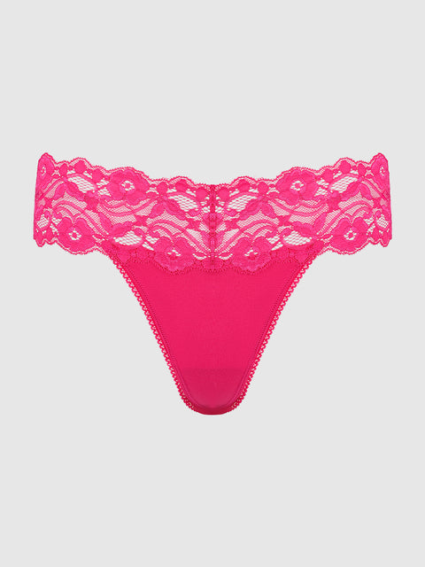Bridget Stretch Cotton & Lace Thong - Frederick's of Hollywood