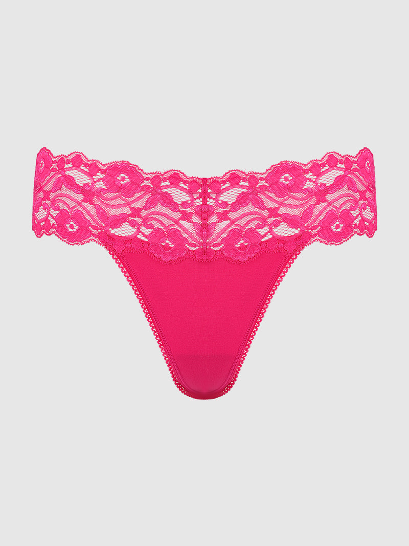 Bridget Stretch Cotton & Lace Thong - Frederick's of Hollywood