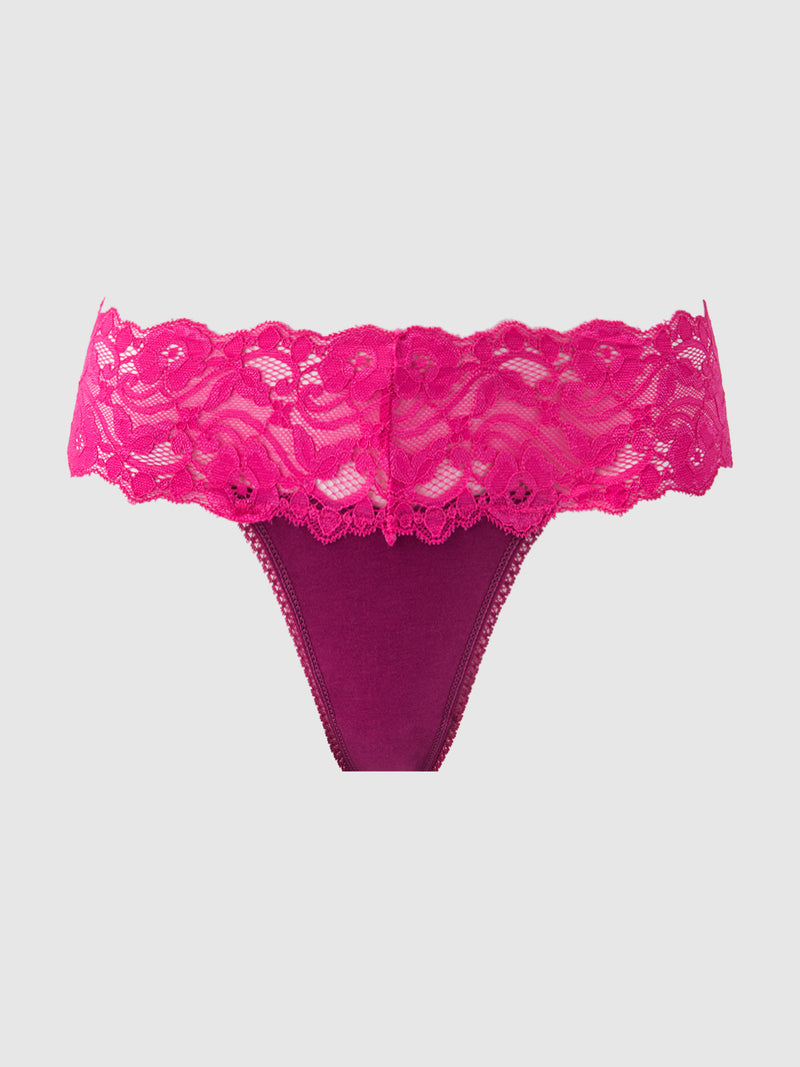 Bridget Stretch Cotton & Lace Thong - Fredericks of Hollywood