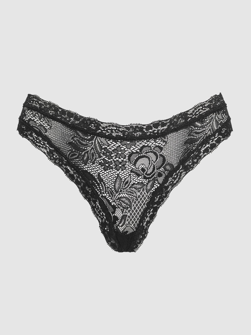 Hannah Lace & Lace Up Back Thong - Frederick's of Hollywood