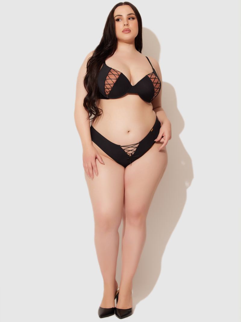 Natalia Micro Lace Up Front Thong - Frederick's of Hollywood
