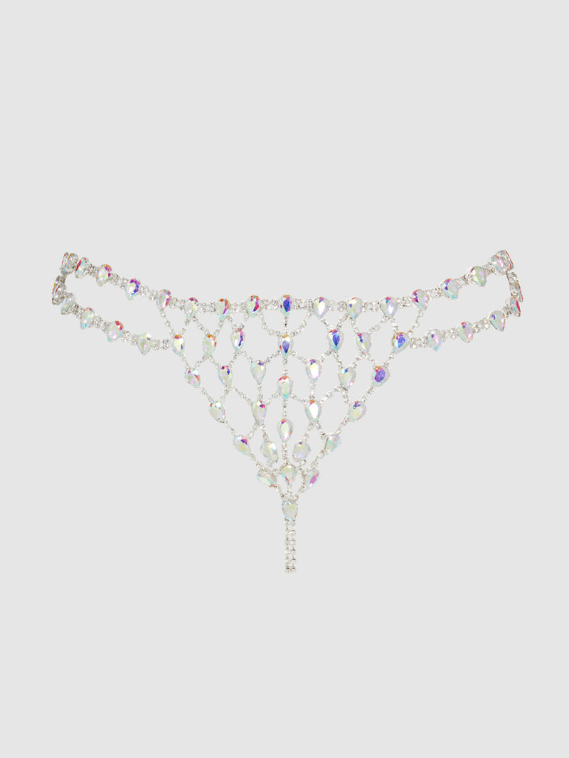 Ziggy Iridescent Stone Thong - Silver