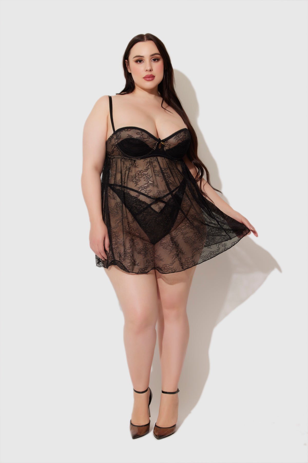 Luella Lace &amp; Satin Cup Babydoll - Fredericks of Hollywood