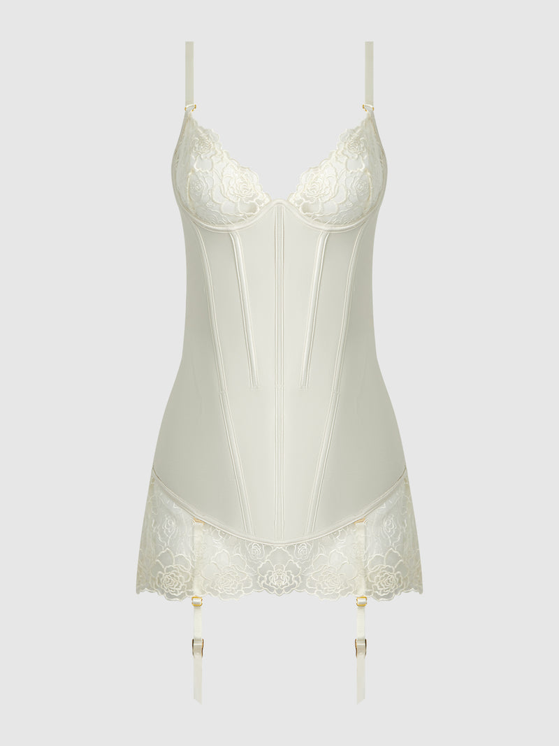 Melrose Embroidered Lace & Satin Chemise - Frederick's of Hollywood