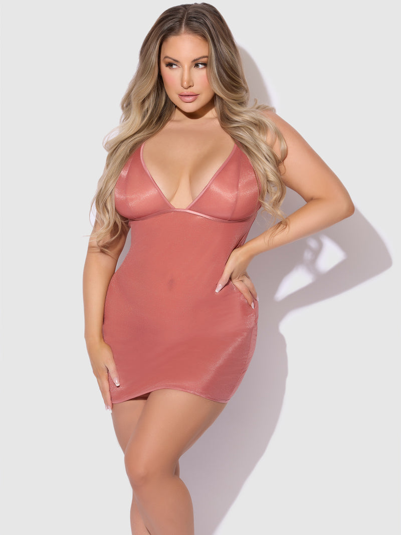 Pia Shine Mesh Strappy Back Chemise - Frederick's of Hollywood