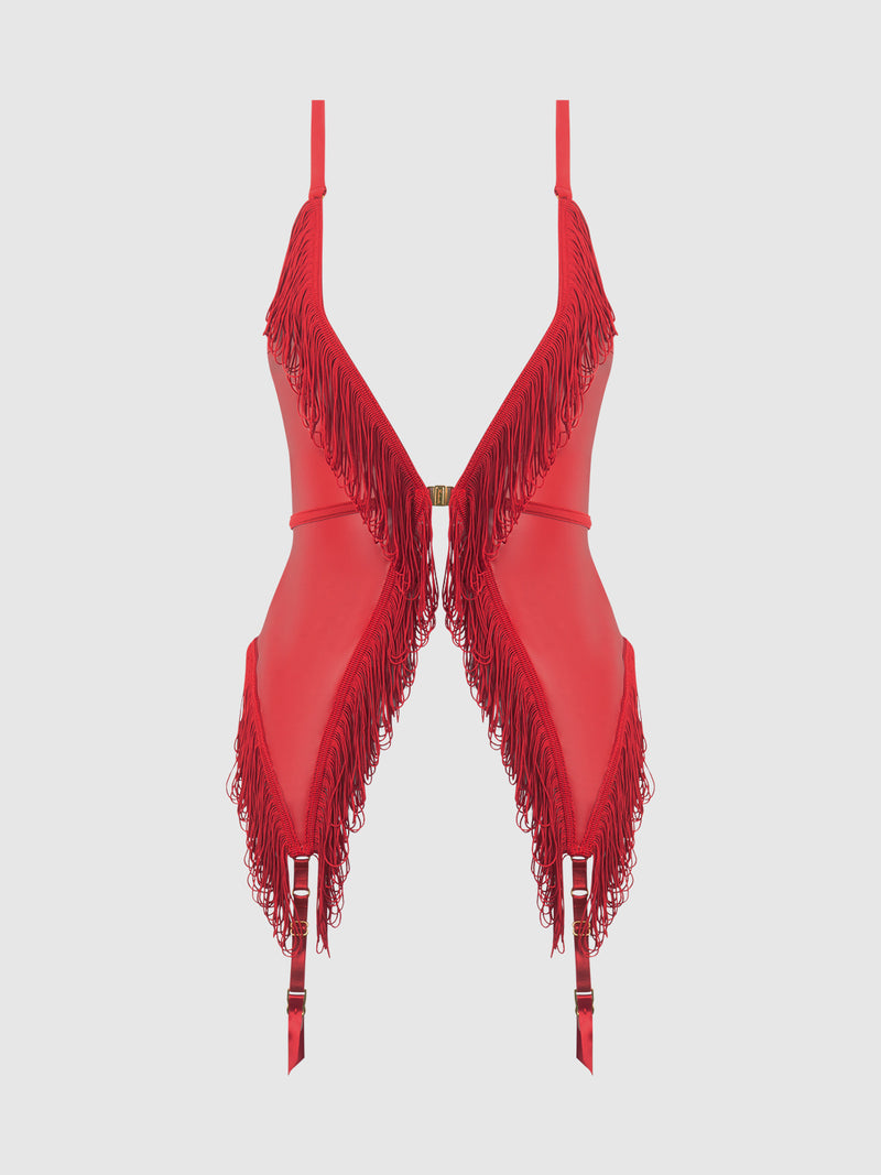 Hendrix Faux Leather & Fringe Chemise - Frederick's of Hollywood