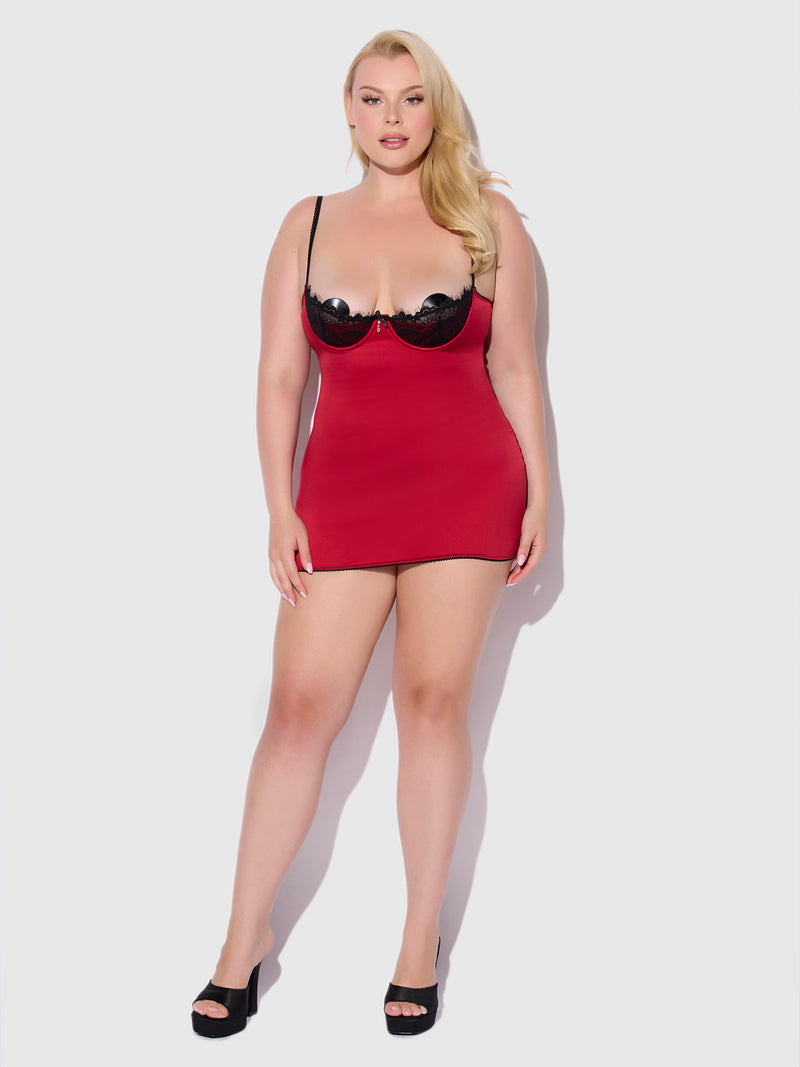 Lexi Lace Open Cup Strappy Back Chemise - Frederick's of Hollywood