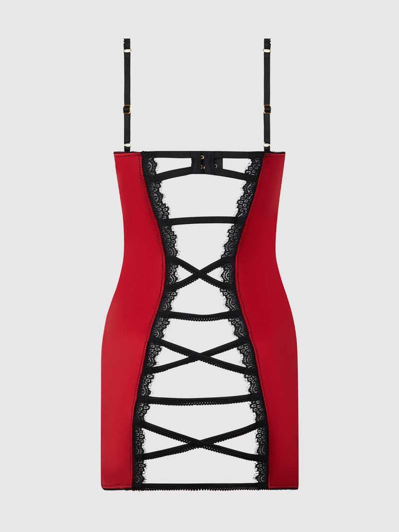 Lexi Lace Open Cup Strappy Back Chemise - Frederick's of Hollywood
