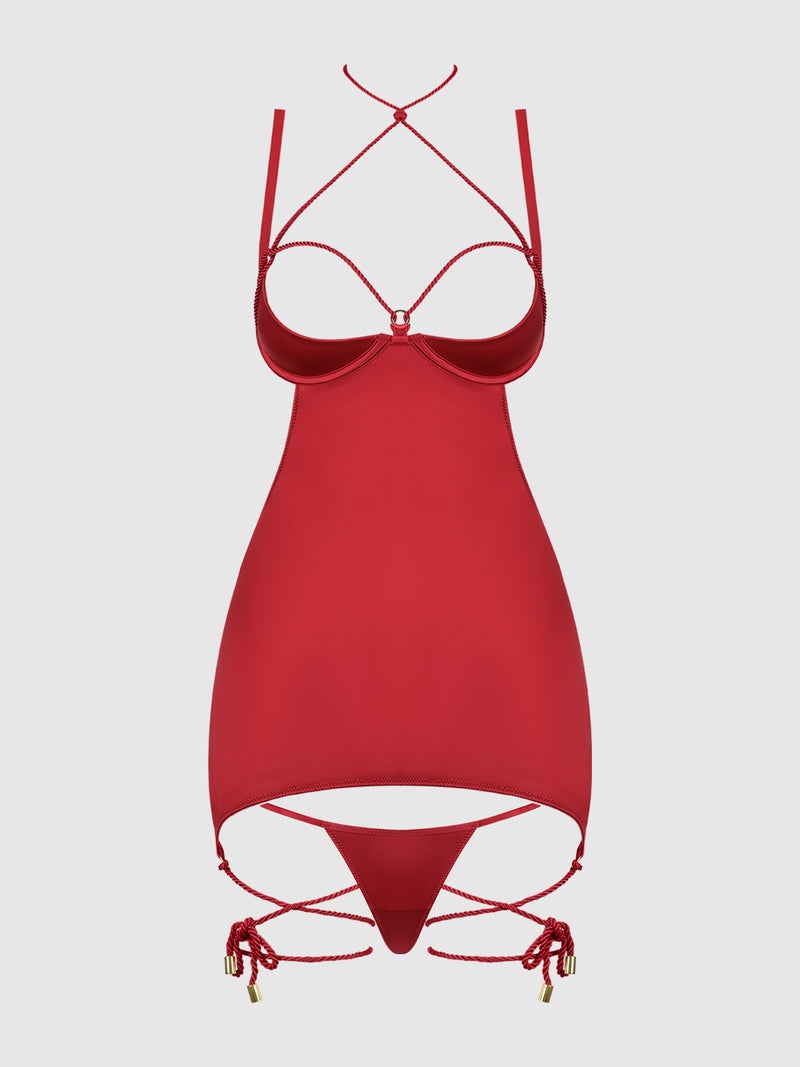 Nadya Liquid Satin & Rope Open Back Chemise & G-String Set - Frederick's of Hollywood