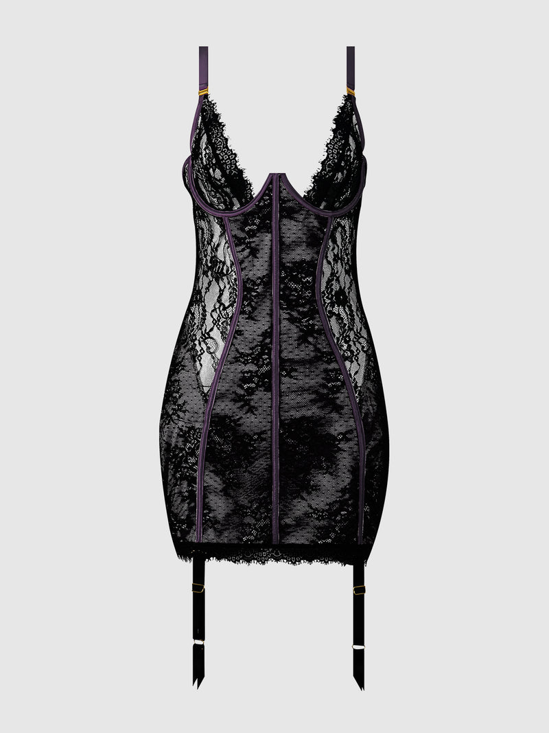 Rosalind Satin & Lace Underwire Chemise - Frederick's of Hollywood