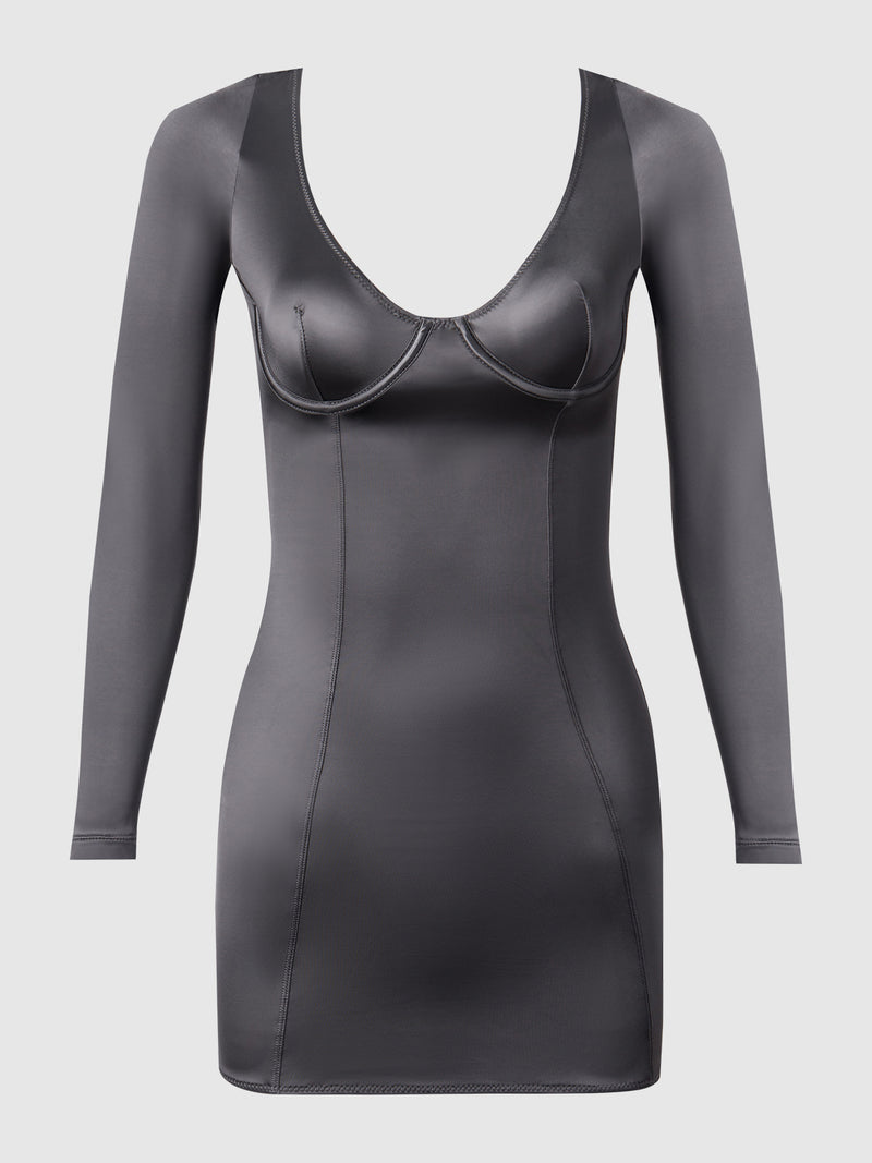Neev Oil Slick Underwire Long-Sleeved Slip Dress - Fredericks of Hollywood
