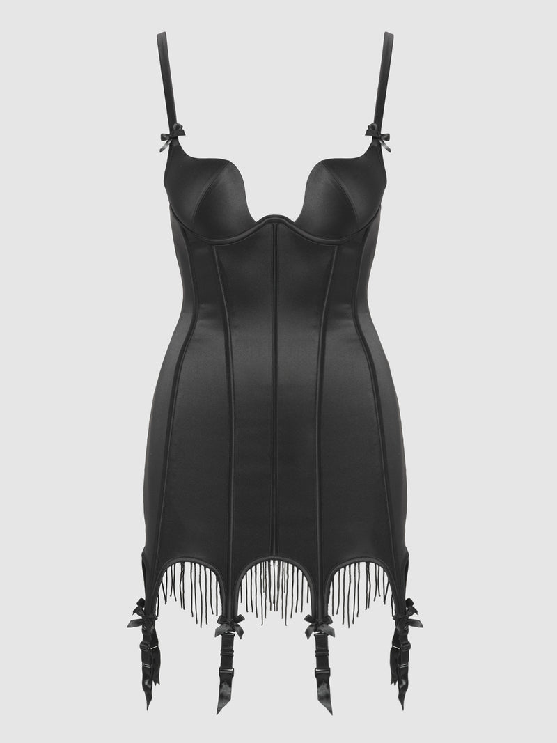 Lune Satin & Beaded Garter Chemise - Frederick's of Hollywood
