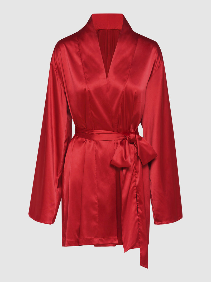Petra Satin Short Robe - Frederick's of Hollywood