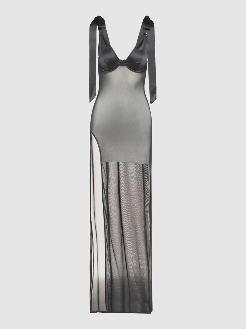 Melrose Satin & Sheer Maxi - Fredericks Of Hollywood