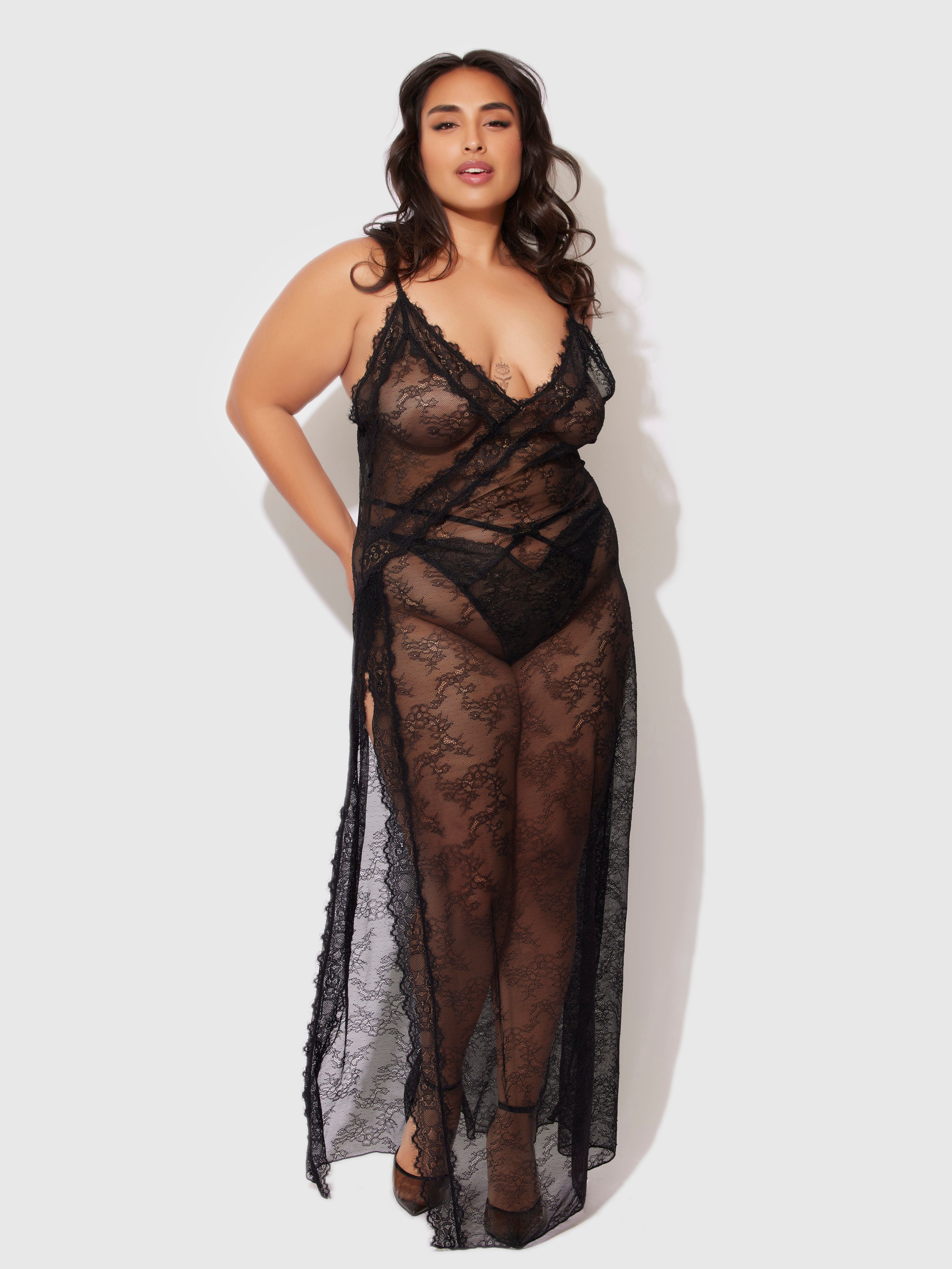 Luella Lace Wrap Maxi Gown - Frederick's Of Hollywood