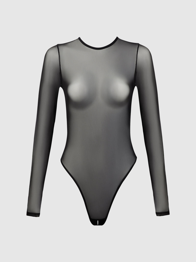 Alanza Long Sleeve Crotchless Mesh Bodysuit - Frederick's of Hollywood
