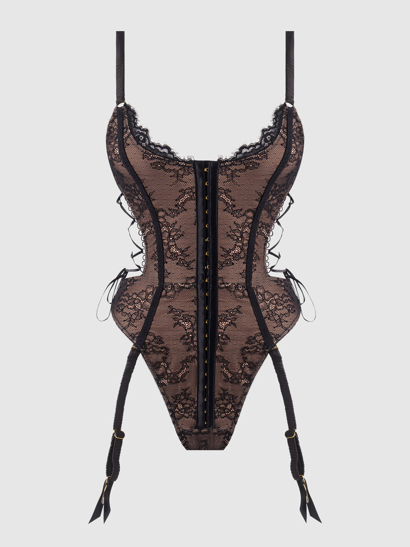 Luella Hook & Eye Front Strappy Lace Teddy - Frederick's Of Hollywood